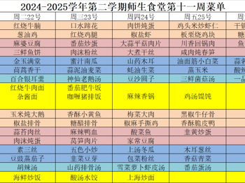 2024-2025学年第二学期师生食堂第十一周菜单