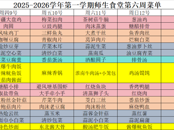 2025-2026学年第一学期师生食堂第六周菜单