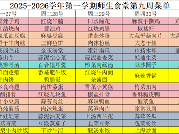 2025-2026学年第一学期师生食堂第九周菜单
