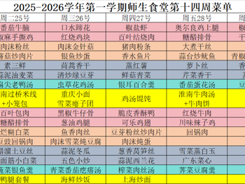 2025-2026学年第一学期师生食堂第十四周菜单