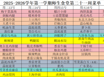 2025-2026学年第一学期师生食堂第二十一周菜单							